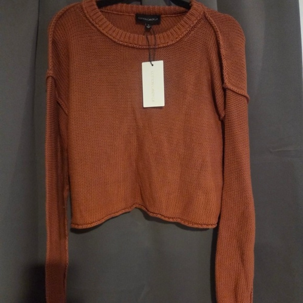 Cotton Candy LA Orange Knit Cropped Sweater, Women's Small, Long Sleeve,‎ NWT